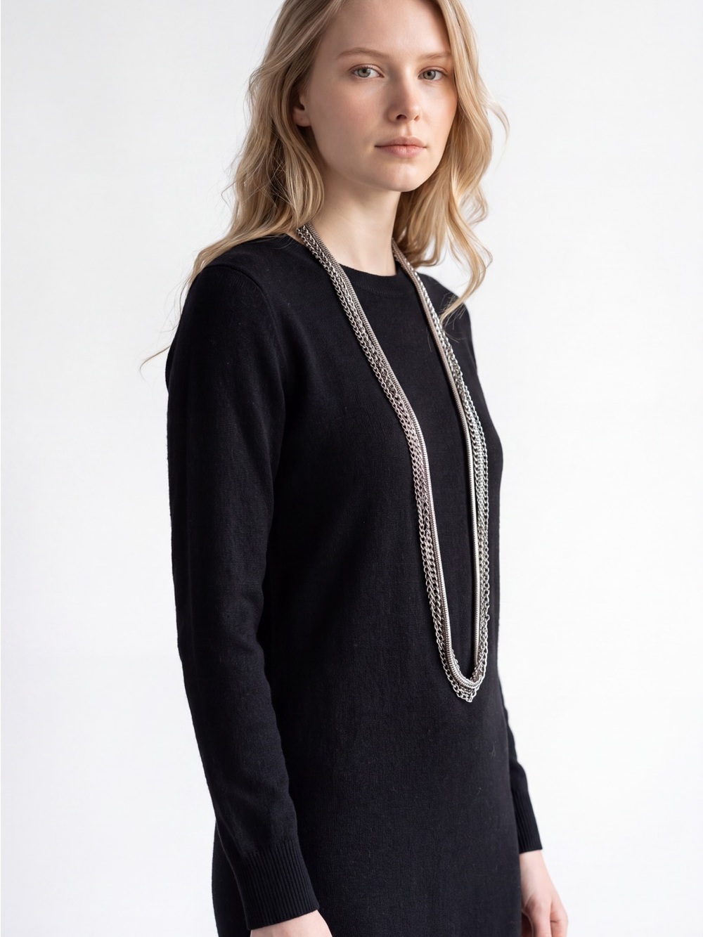 INC International Concepts Long Silver-Tone Multi-Strand Chain Necklace